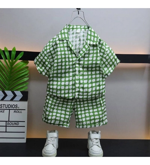 Kid's Lycra Printed Casual wear Shirt And Shorts Set (Green)