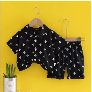 Generic Kid's Lycra Printed Casual wear Shirt And Shorts Set (Black)