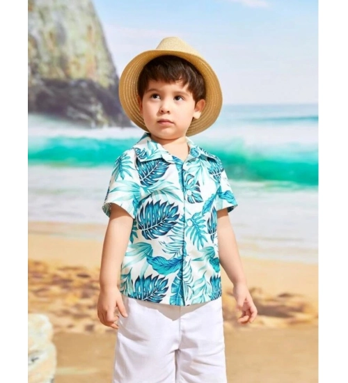 Kid's Lycra Printed Casual wear Shirt And Shorts Set (White-Blue)