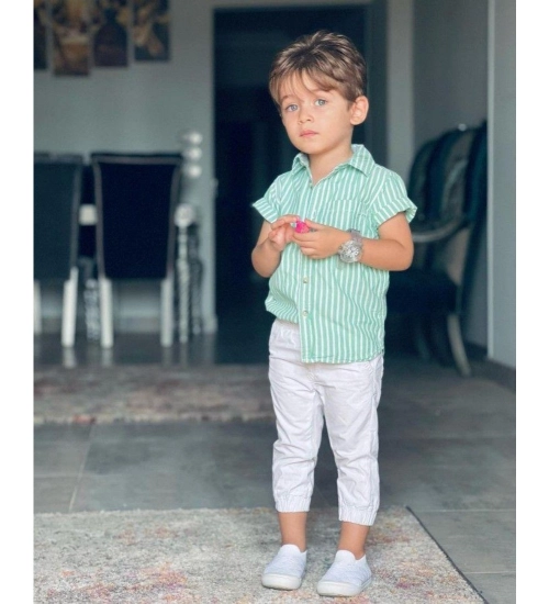 Kid's Lycra Printed Casual wear Shirt And Shorts Set (Green)