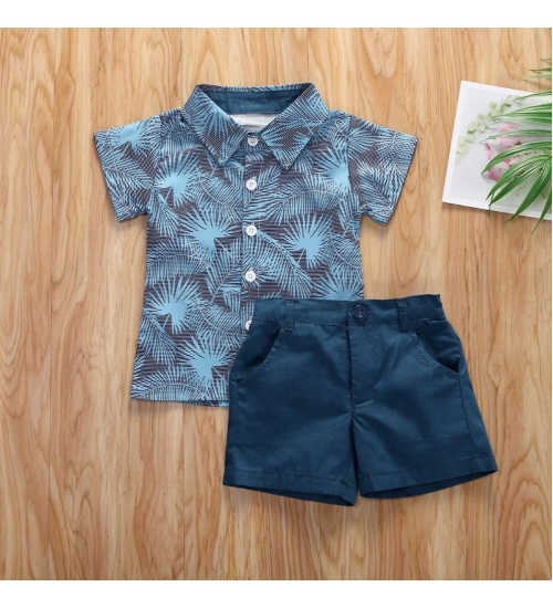 Kid's Lycra Printed Casual wear Shirt And Shorts Set (SkyBlue)