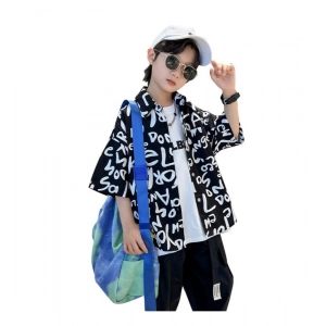 Generic Kid's Lycra Printed Casual wear Shirt And Shorts Set (Black)