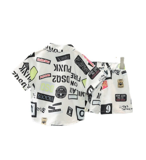 Kid's Lycra Printed Casual wear Shirt And Shorts Set (White)