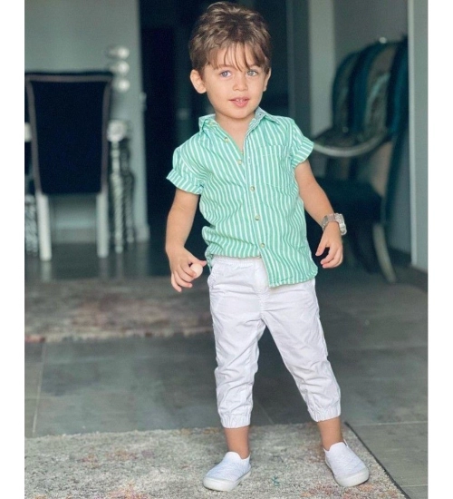 Kid's Lycra Printed Casual wear Shirt And Shorts Set (Green)