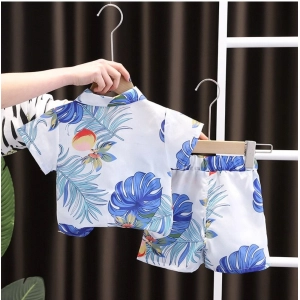 Generic Kid's Lycra Printed Casual wear Shirt And Shorts Set (White)