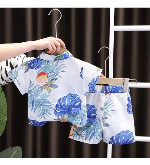 Kid's Lycra Printed Casual wear Shirt And Shorts Set (White)