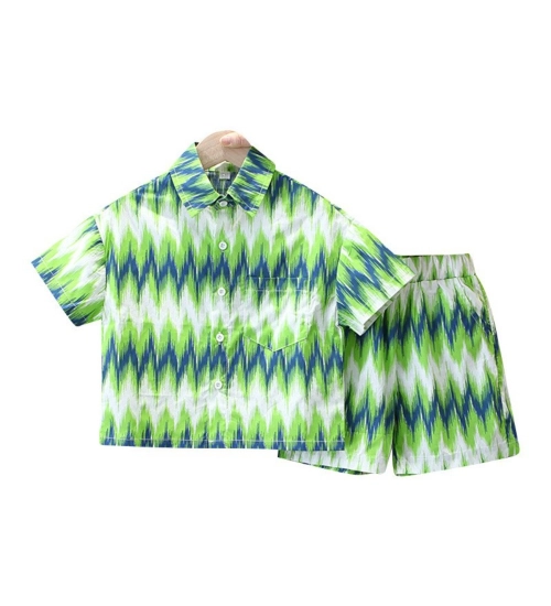 Kid's Lycra Printed Casual wear Shirt And Shorts Set (Green)