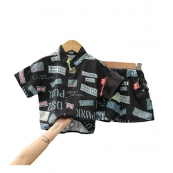 Kid's Lycra Printed Casual wear Shirt And Shorts Set (Black)