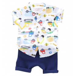 Kid's Lycra Printed Casual wear Shirt And Shorts Set (White)