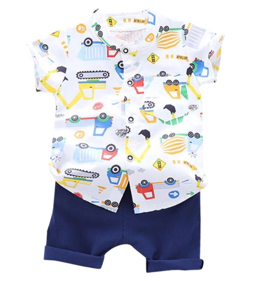 Kid's Lycra Printed Casual wear Shirt And Shorts Set (White)