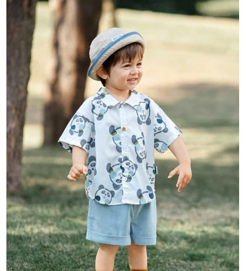 Kid's Lycra Printed Casual wear Shirt And Shorts Set (Sky)