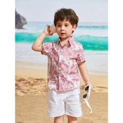 Kid's Lycra Printed Casual wear Shirt And Shorts Set (Peach)