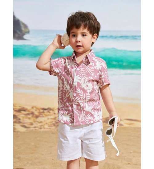 Kid's Lycra Printed Casual wear Shirt And Shorts Set (Peach)