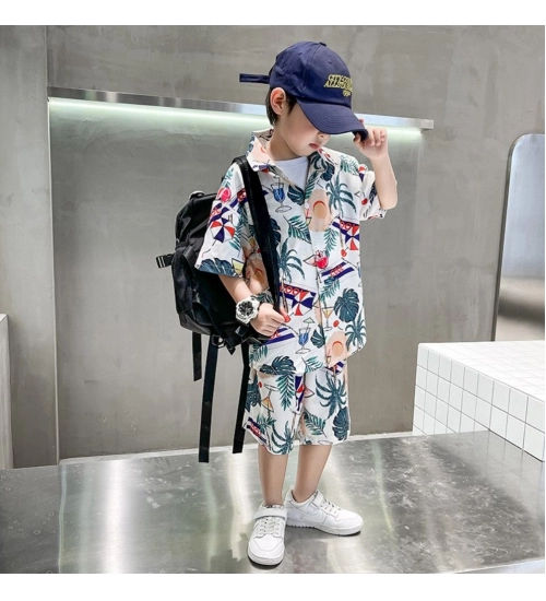 Kid's Lycra Printed Casual wear Shirt And Shorts Set (Multicolor)