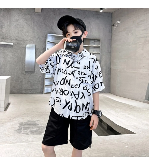 Kid's Lycra Printed Casual wear Shirt And Shorts Set (White)