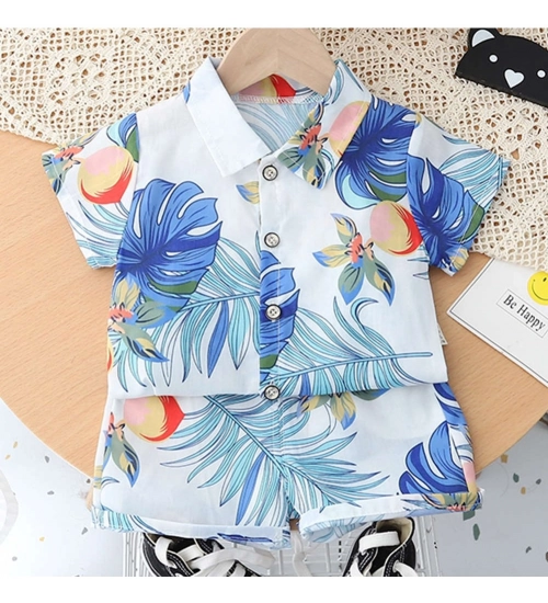 Kid's Lycra Printed Casual wear Shirt And Shorts Set (White)