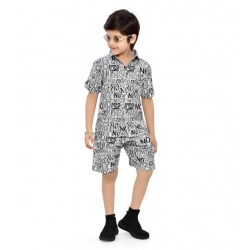 Kid's Lycra Printed Casual wear Shirt And Shorts Set (White)
