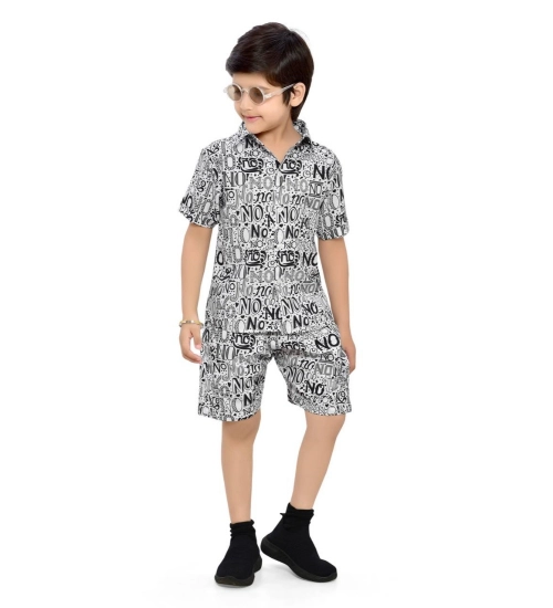 Kid's Lycra Printed Casual wear Shirt And Shorts Set (White)