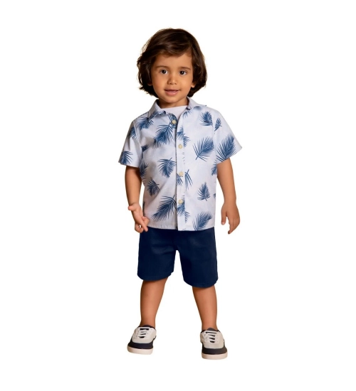 Kid's Lycra Printed Casual wear Shirt And Shorts Set (SkyBlue)