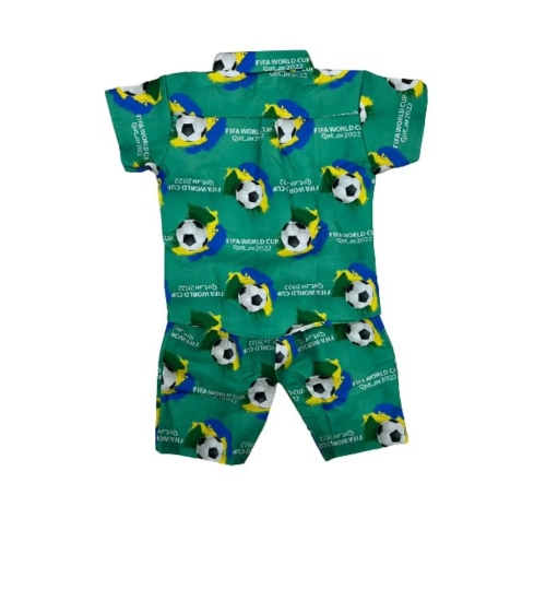 Kid's Lycra Printed Casual wear Shirt And Shorts Set (Green)