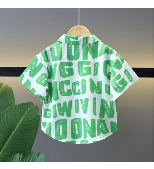 Kid's Lycra Printed Casual wear Shirt And Shorts Set (Green)