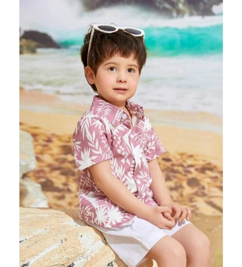 Kid's Lycra Printed Casual wear Shirt And Shorts Set (Peach)