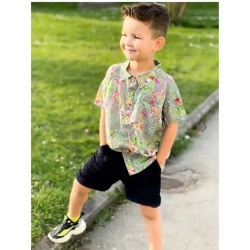 Kid's Lycra Printed Casual wear Shirt And Shorts Set (Gray)