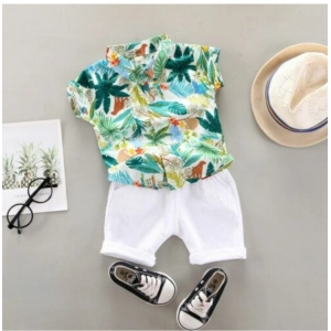Generic Kid's Lycra Printed Casual wear Shirt And Shorts Set (Green)
