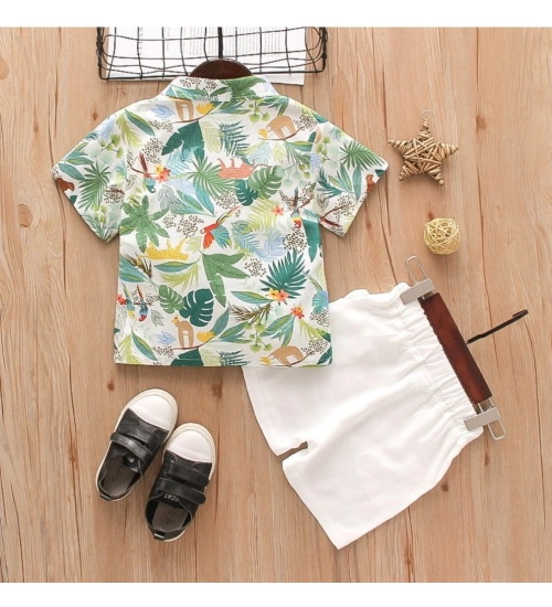 Kid's Lycra Printed Casual wear Shirt And Shorts Set (Green)