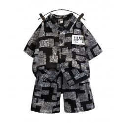 Kid's Lycra Printed Casual wear Shirt And Shorts Set (Black)