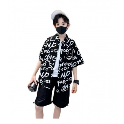 Kid's Lycra Printed Casual wear Shirt And Shorts Set (Black)
