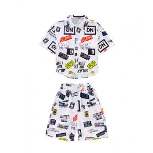 Generic Kid's Lycra Printed Casual wear Shirt And Shorts Set (White)