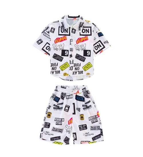Kid's Lycra Printed Casual wear Shirt And Shorts Set (White)
