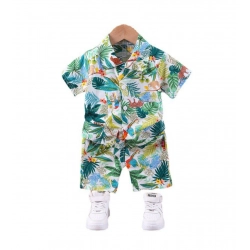Kid's Lycra Printed Casual wear Shirt And Shorts Set (Green)