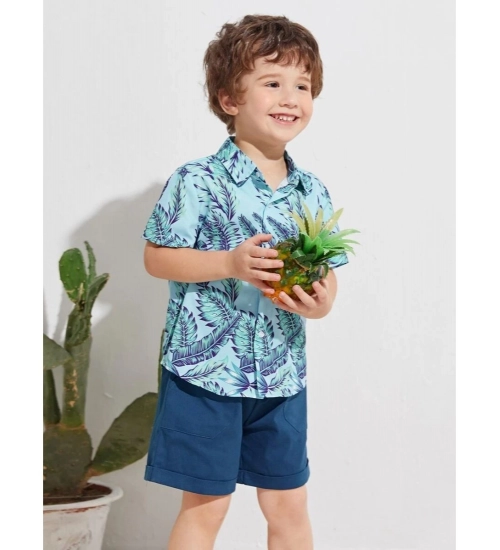 Kid's Lycra Printed Casual wear Shirt And Shorts Set (SkyBlue)
