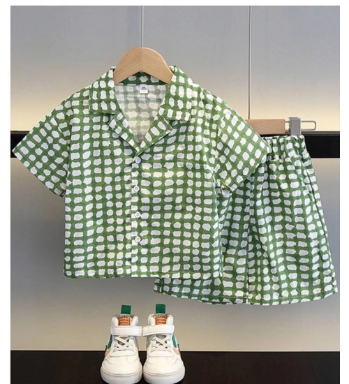 Kid's Lycra Printed Casual wear Shirt And Shorts Set (Green)