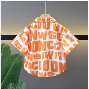 Generic Kid's Lycra Printed Casual wear Shirt And Shorts Set (Orange)