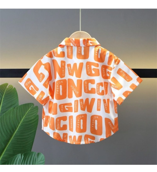 Kid's Lycra Printed Casual wear Shirt And Shorts Set (Orange)