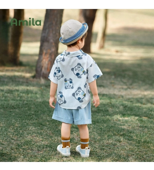 Kid's Lycra Printed Casual wear Shirt And Shorts Set (Sky)