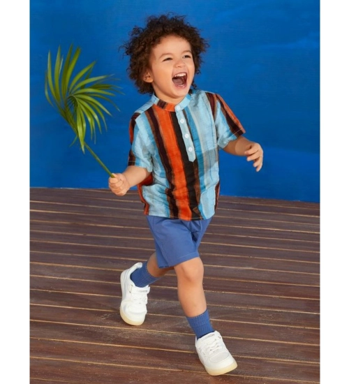 Kid's Lycra Printed Casual wear Shirt And Shorts Set (SkyBlue)