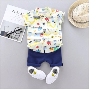Generic Kid's Lycra Printed Casual wear Shirt And Shorts Set (White)