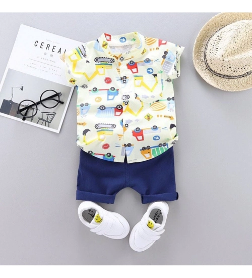 Kid's Lycra Printed Casual wear Shirt And Shorts Set (White)