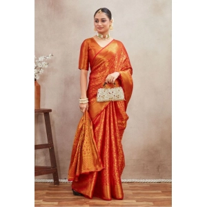 Generic Women's Silk Blend Floral Printed Saree With Unstitched Blouse 5.5Mtr (Red)