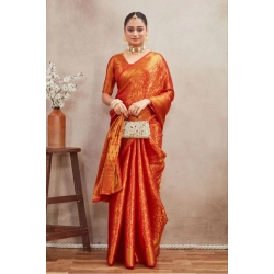 Women's Silk Blend Floral Printed Saree With Unstitched Blouse 5.5Mtr (Red)