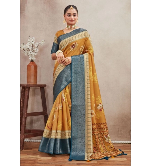Women's Crepe Silk Printed Saree With Unstitched Blouse 5.5Mtr (Mustard) Women's Crepe Silk Printed Saree With Unstitched Blouse 5.5Mtr (Mustard)