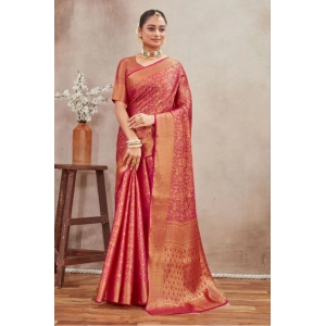 Generic Women's Silk Blend Floral Printed Saree With Unstitched Blouse 5.5Mtr (Pink)