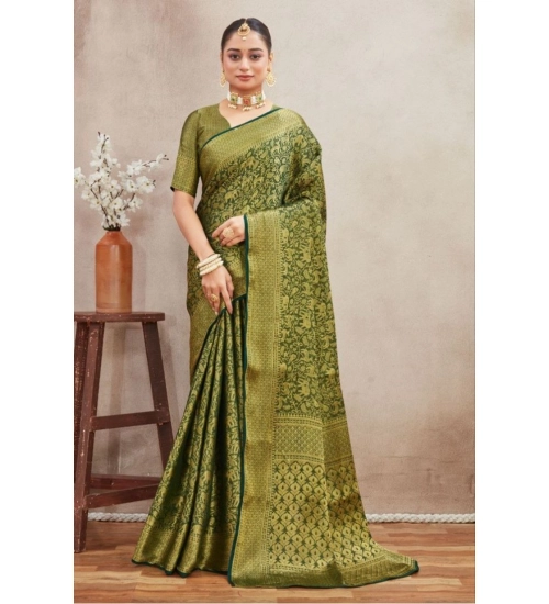 Women's Silk Blend Floral Printed Saree With Unstitched Blouse 5.5Mtr (Green)