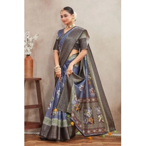Generic Women's Crepe Silk Printed Saree With Unstitched Blouse 5.5Mtr (Grey)