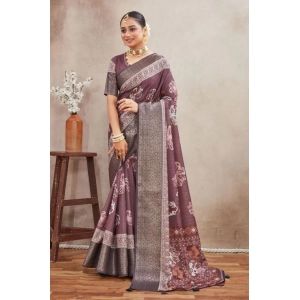 Generic Women's Crepe Silk Printed Saree With Unstitched Blouse 5.5Mtr (purple)