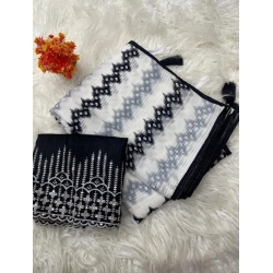 Women's Chiffon Printed Saree With Unstitched Blouse 5.5Mtr (Grey)